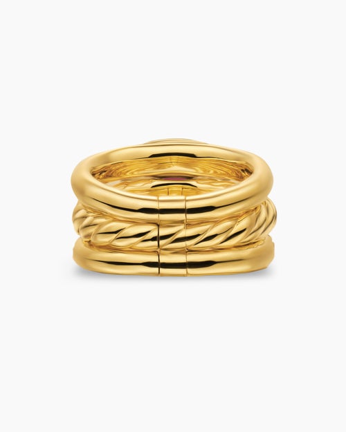 Womens DY Mercer Color Three Row Stone Ring in 18K Yellow Gold with Diamonds, 12mm
