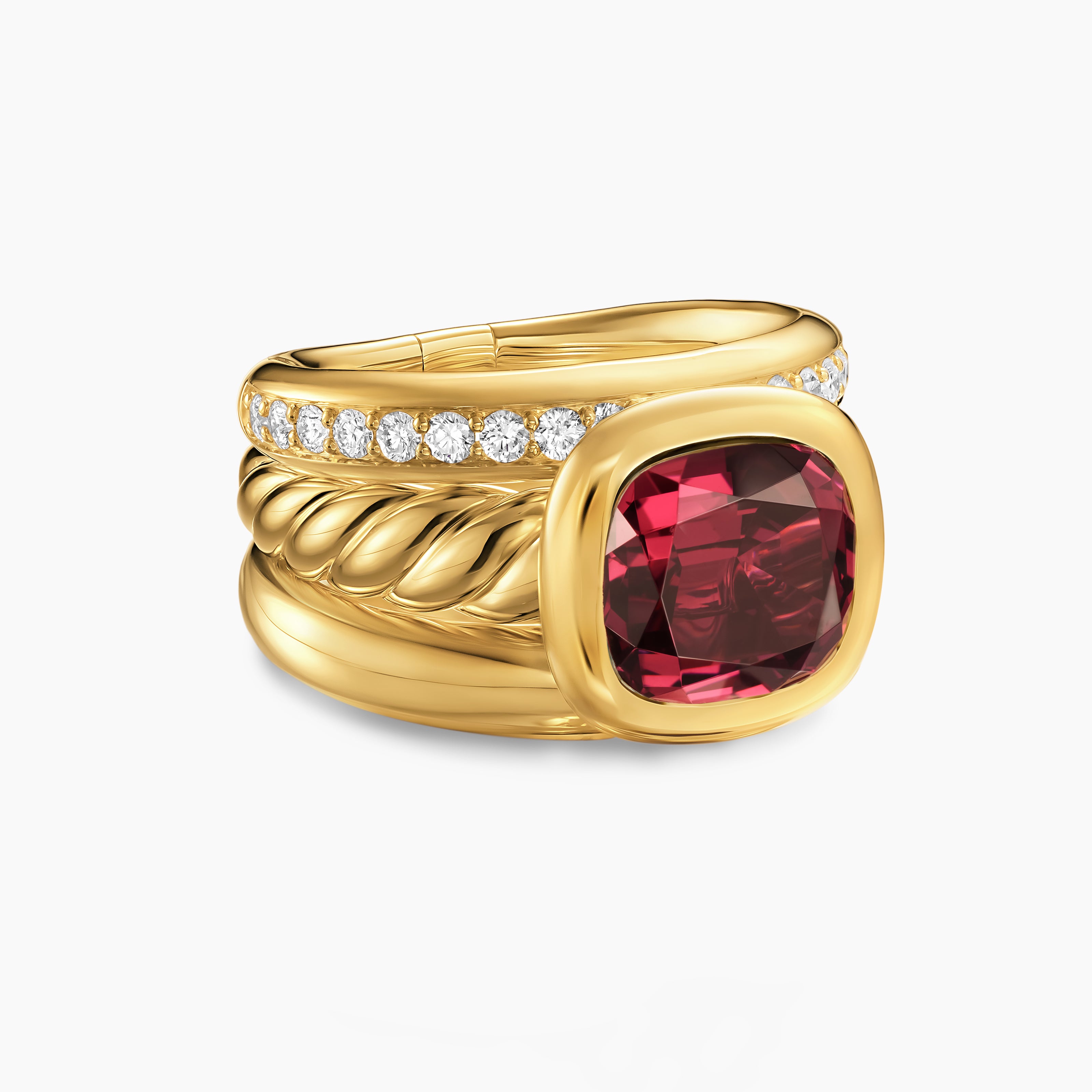 Womens DY Mercer Color Three Row Stone Ring in 18K Yellow Gold with Diamonds, 12mm
