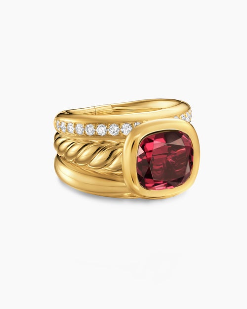 Womens DY Mercer Color Three Row Stone Ring in 18K Yellow Gold with Diamonds, 12mm