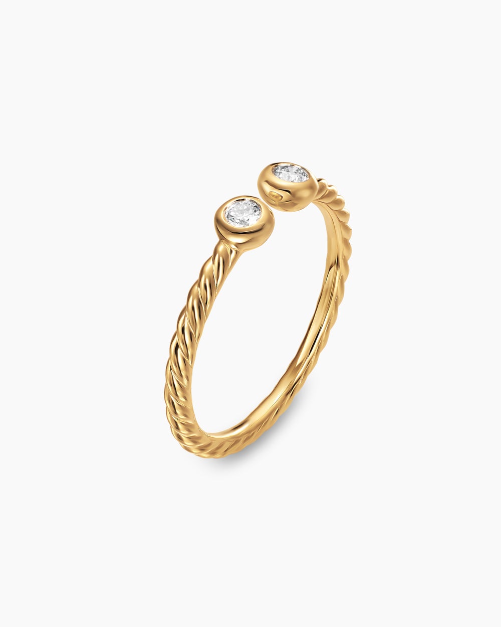 Womens Cable Open Round Ring in 18ct Yellow Gold with Diamonds, 1.7mm