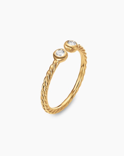 Womens Cable Open Round Ring in 18K Yellow Gold with Diamonds, 1.7mm