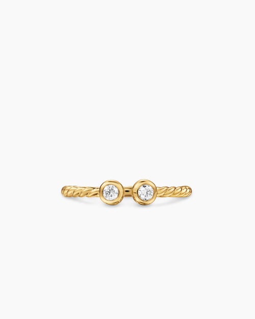 Womens Cable Open Round Ring in 18K Yellow Gold with Diamonds, 1.7mm