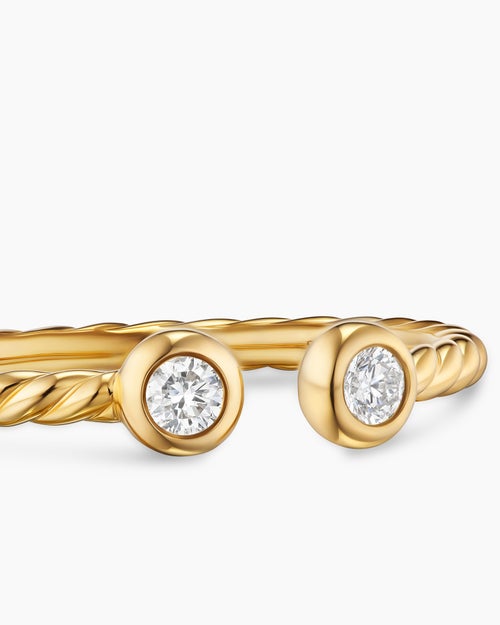 Womens Cable Open Round Ring in 18K Yellow Gold with Diamonds, 1.7mm