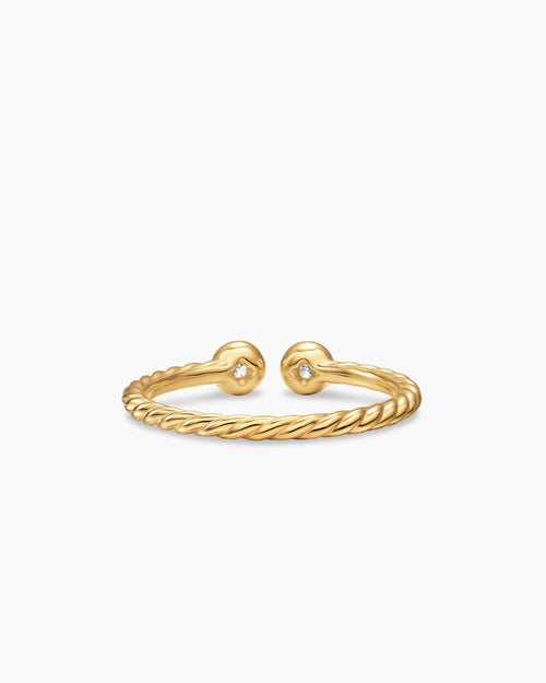 Womens Cable Open Round Ring in 18K Yellow Gold with Diamonds, 1.7mm
