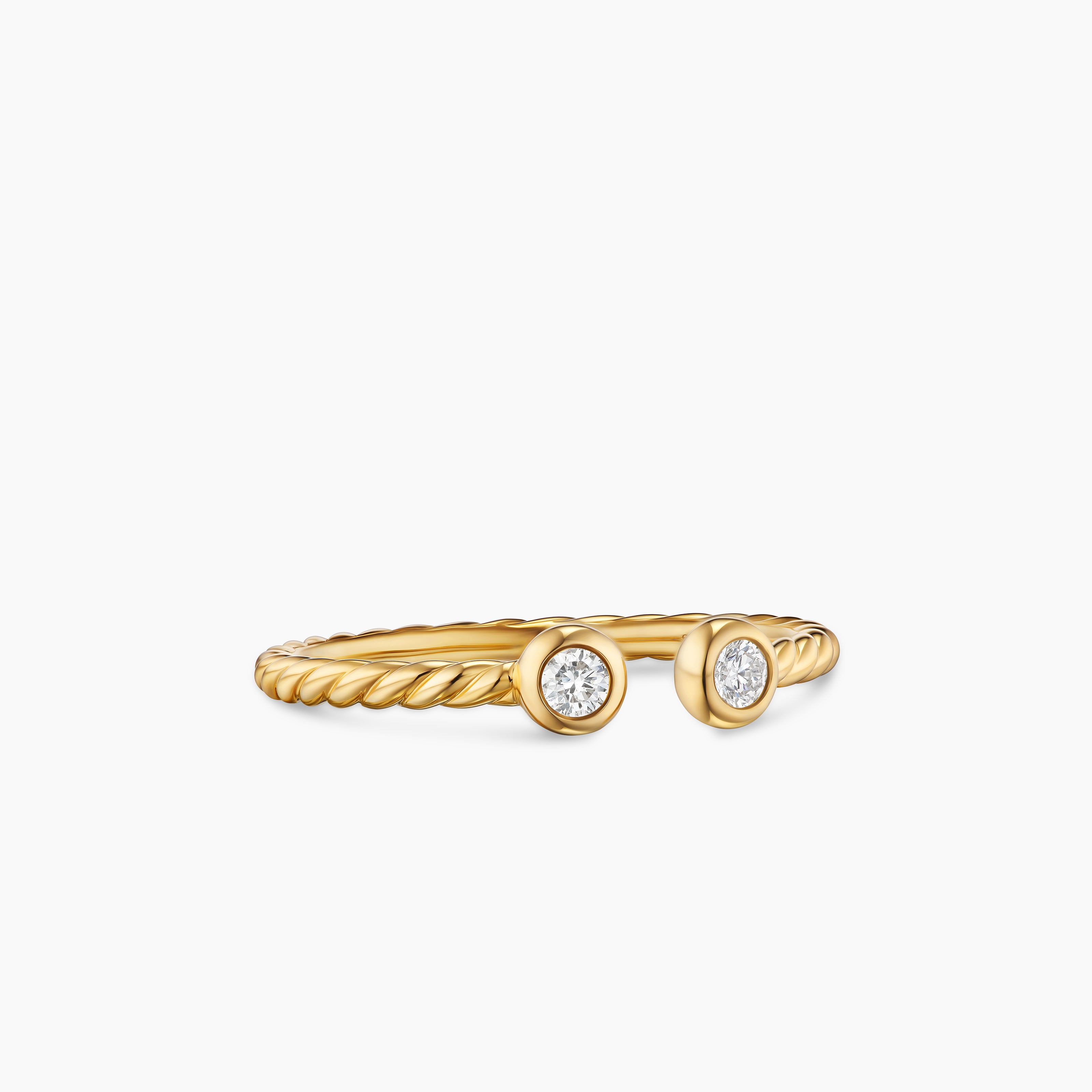 Womens Cable Open Round Ring in 18K Yellow Gold with Diamonds, 1.7mm