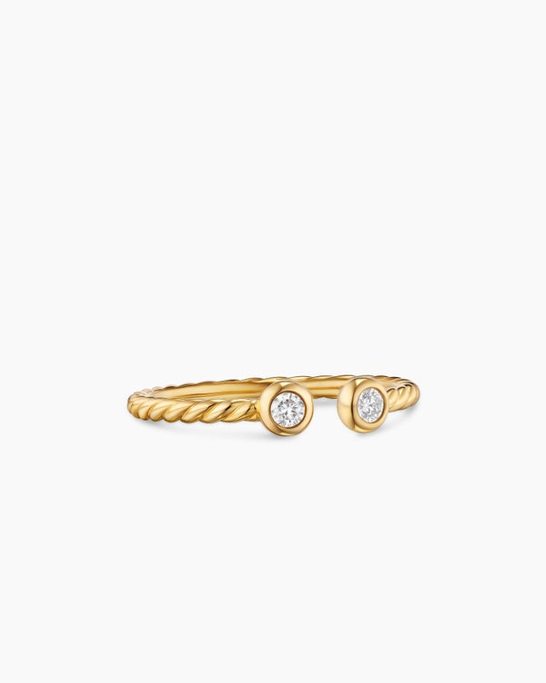 Cable Open Round Ring in 18K Yellow Gold with Diamonds, 3.9mm