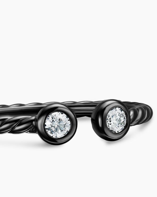 Cable Open Round Ring in Black Titanium with Diamonds, 3.9mm