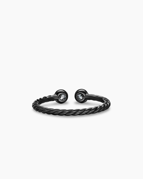 Womens Cable Open Round Ring in Black Titanium with Diamonds, 3.9mm