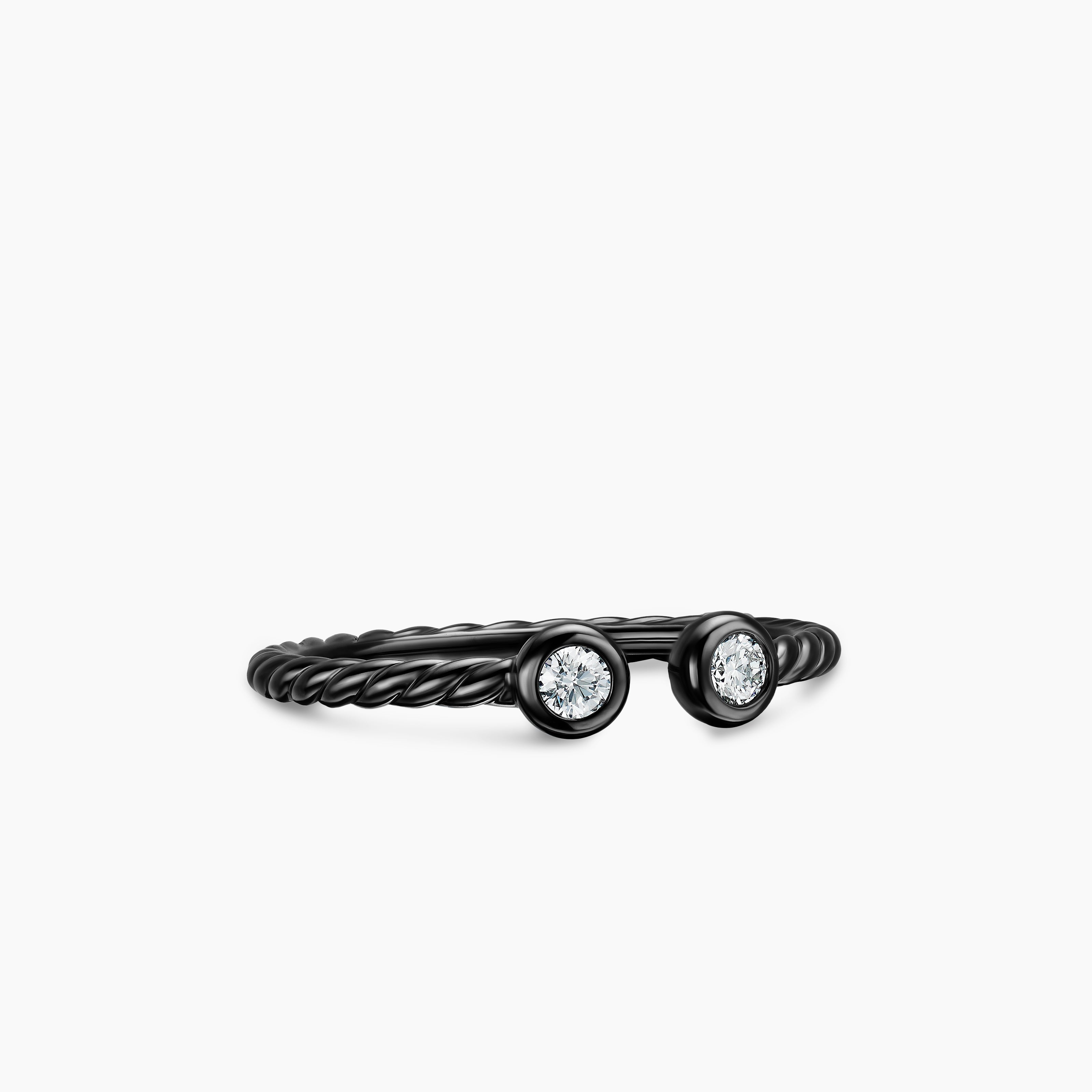 Womens Cable Open Round Ring in Black Titanium with Diamonds, 1.7mm