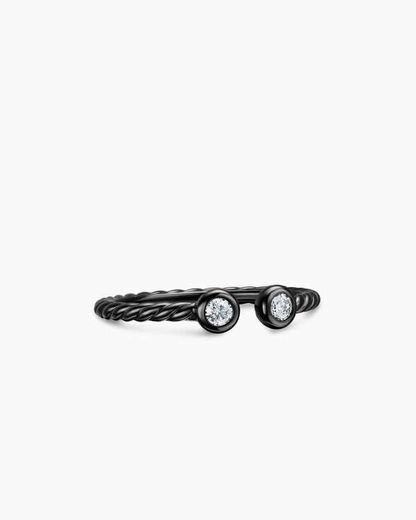 Cable Open Round Ring in Black Titanium with Diamonds, 3.9mm