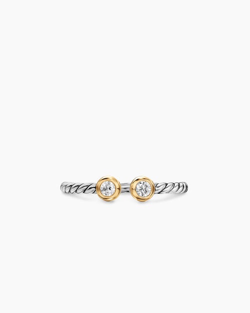 Womens Cable Open Round Ring in Sterling Silver with 14K Yellow Gold and Diamonds, 3.9mm