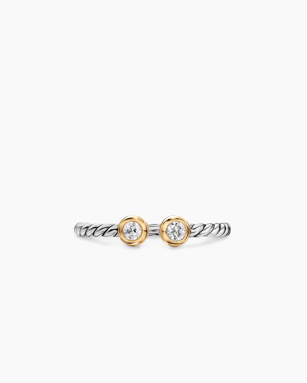 Bague ronde ouverte Cable en argent sterling avec or jaune 14 carats avec diamants, 1,7 mm femmes