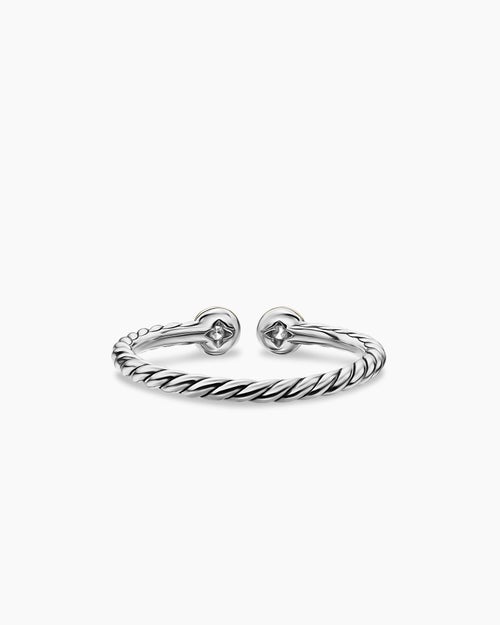 Womens Cable Open Round Ring in Sterling Silver with 14K Yellow Gold and Diamonds, 3.9mm