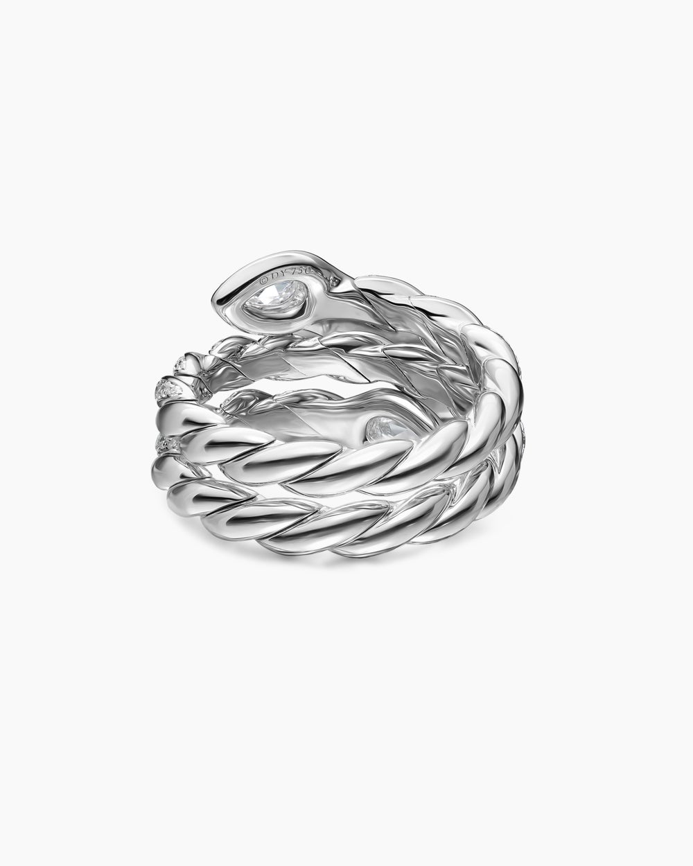 Womens Sculpted Cable Flex Three Row Coil Ring in 18K White Gold with Diamonds, 16mm