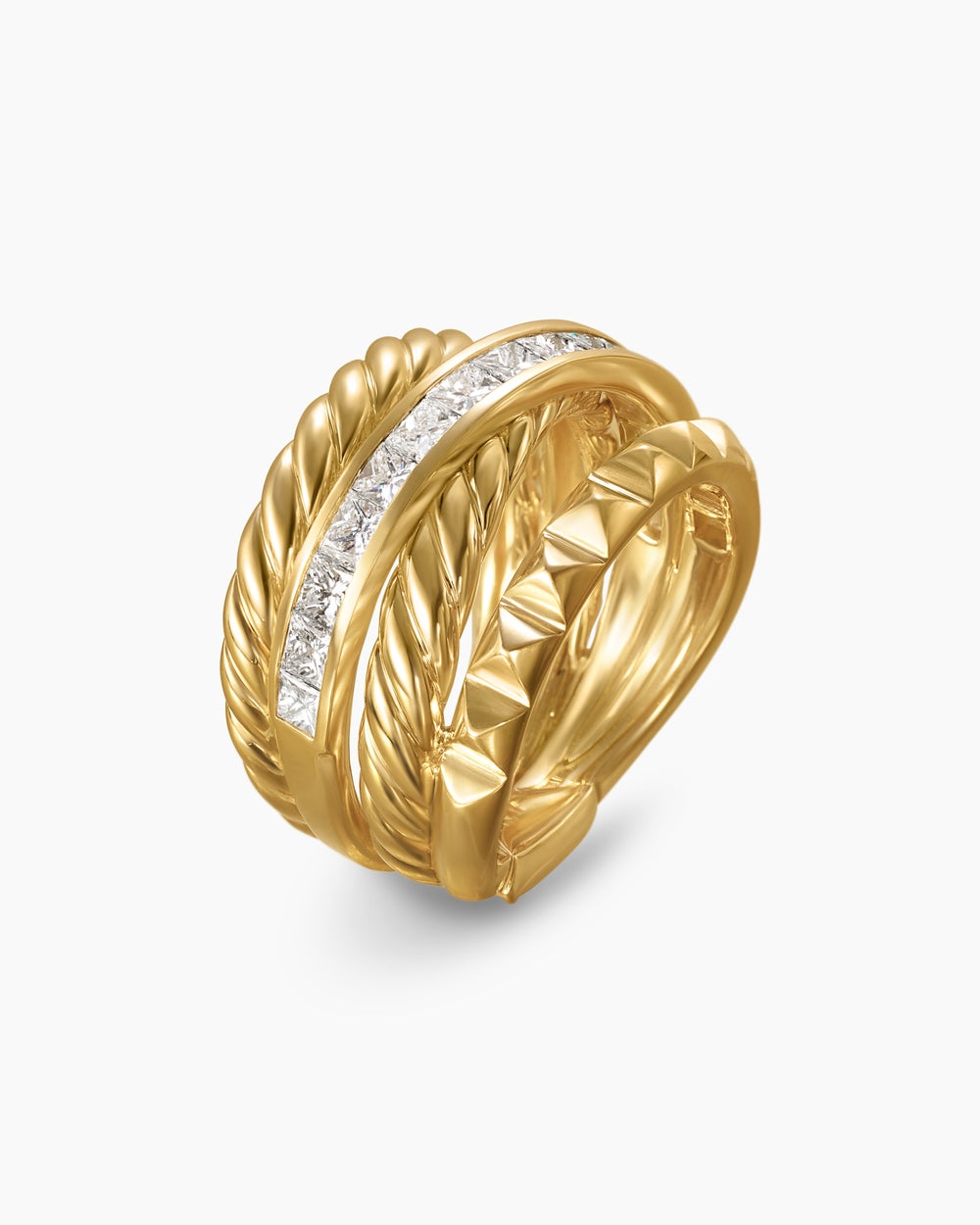 Bague à quatre rangs Crossover Trio en or jaune 18 carats avec diamants, 15 mm femmes