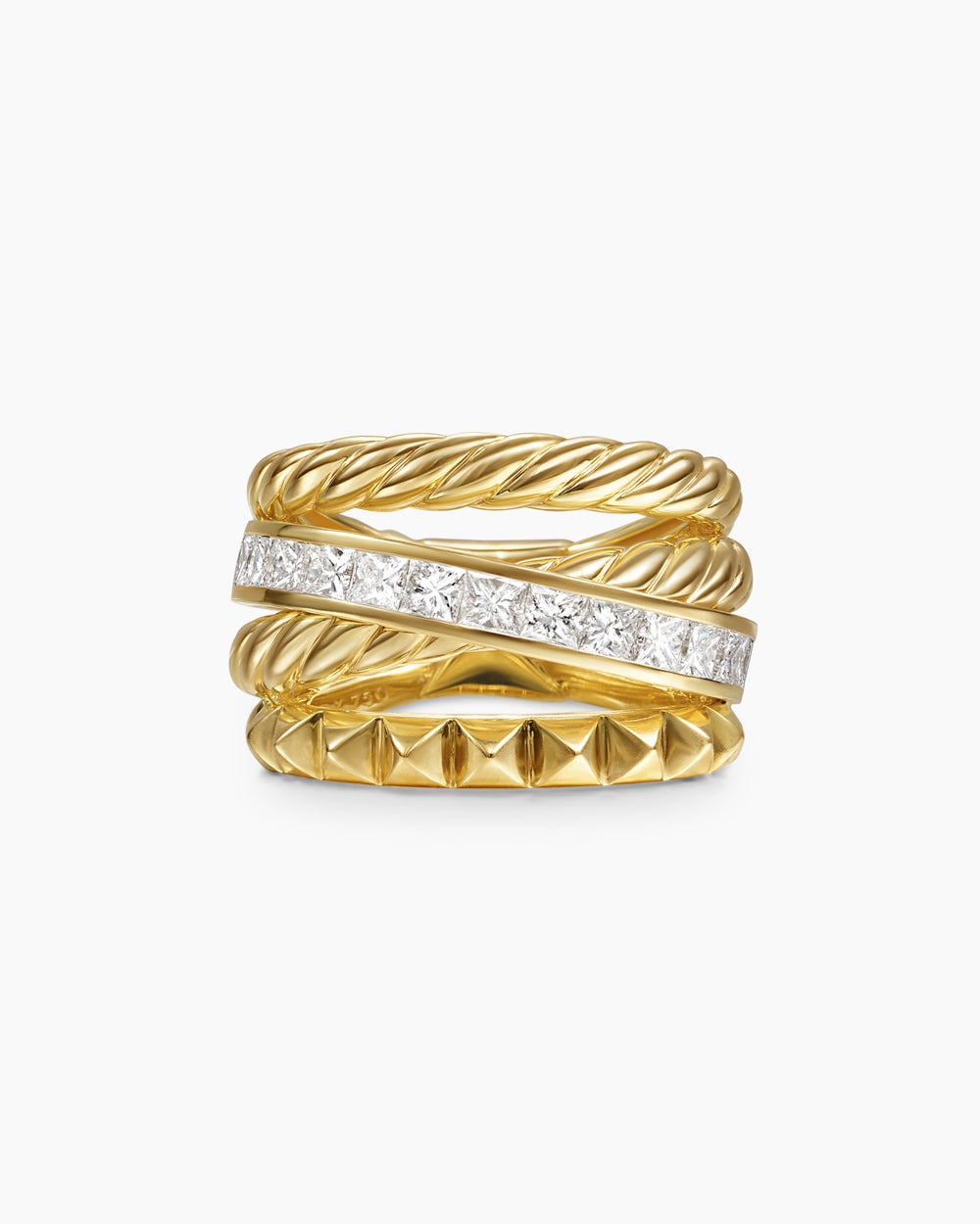 Bague à quatre rangs Crossover Trio en or jaune 18 carats avec diamants, 15 mm femmes