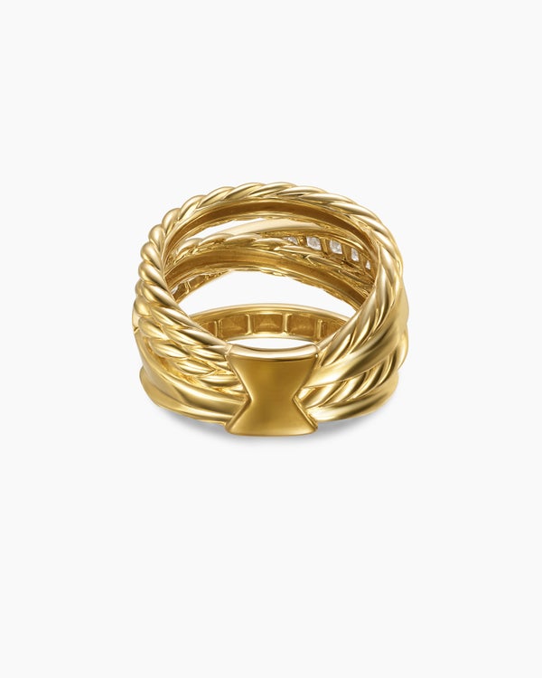 Crossover Trio Four Row Ring in 18K Yellow Gold with Diamonds, 15mm