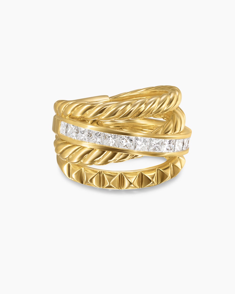 Bague à quatre rangs Crossover Trio en or jaune 18 carats avec diamants, 15 mm femmes