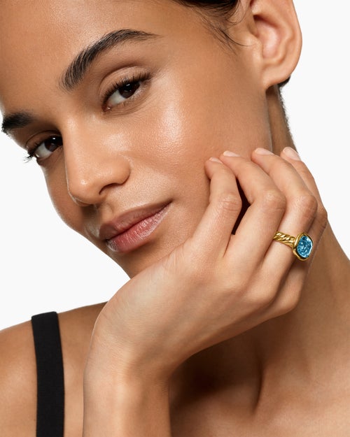 Womens DY Mercer® Color Stone Ring in 18K Yellow Gold with Sky Blue Topaz, 10mm
