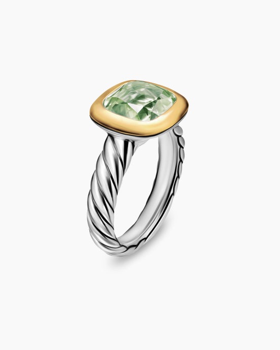 DY Mercer® Color Stone Ring in Sterling Silver with 18K Yellow Gold and Prasiolite, 10mm