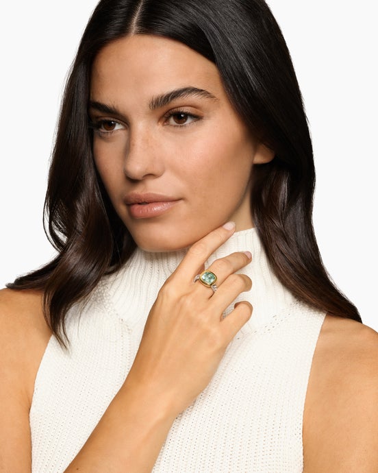 DY Mercer® Color Stone Ring in Sterling Silver with 18K Yellow Gold and Prasiolite, 10mm