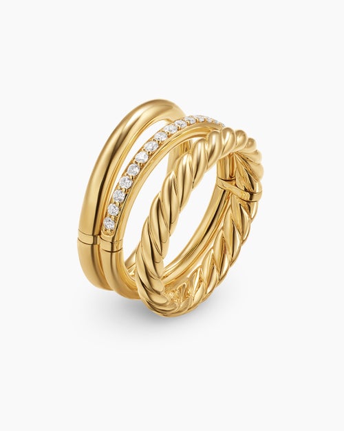 Womens DY Mercer® Three Row Ring in 18K Yellow Gold with Diamonds, 8.9mm