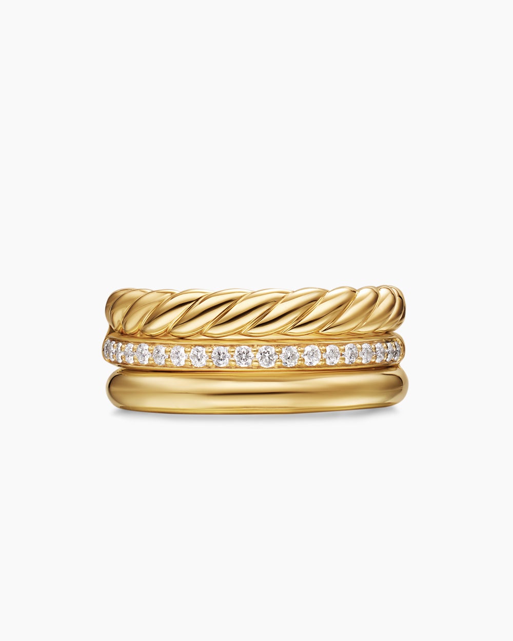 Womens DY Mercer Three Row Ring in 18ct Yellow Gold with Diamonds, 8.9mm