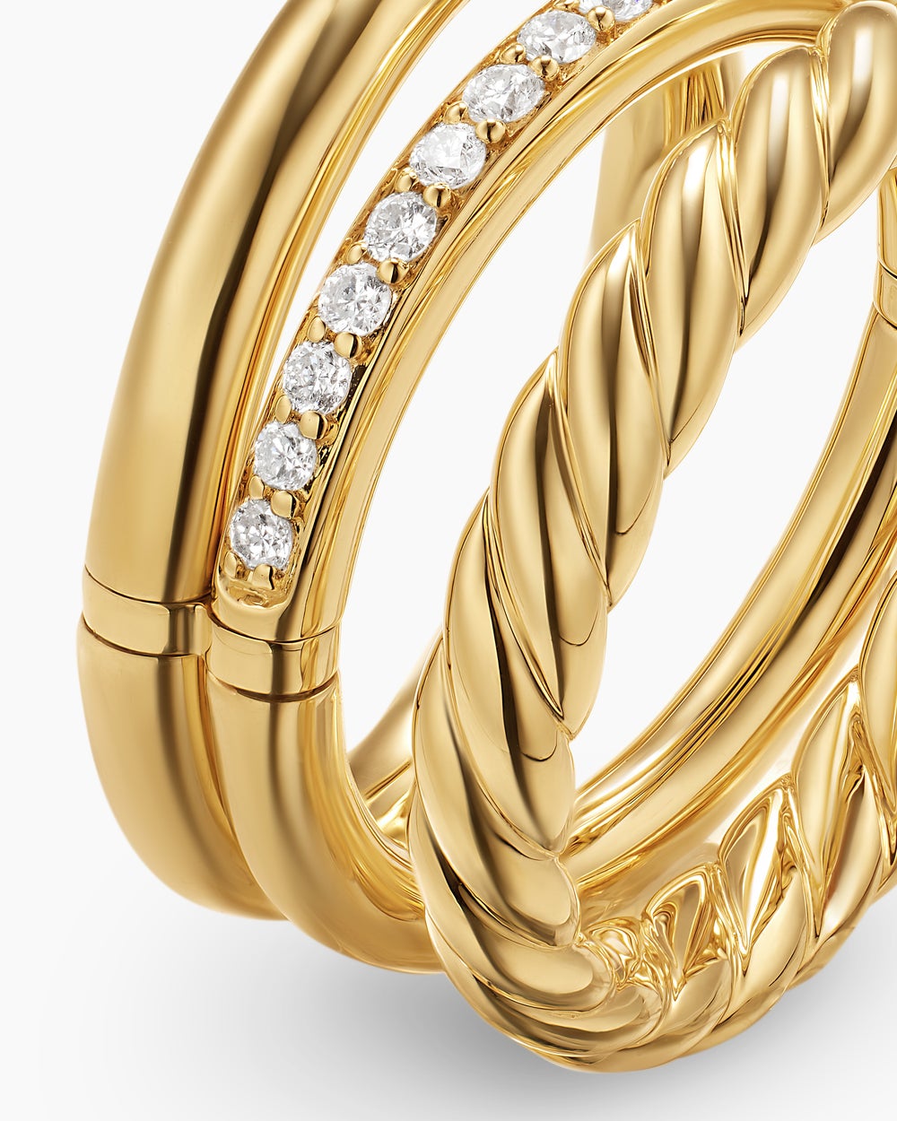 Womens DY Mercer Three Row Ring in 18ct Yellow Gold with Diamonds, 8.9mm