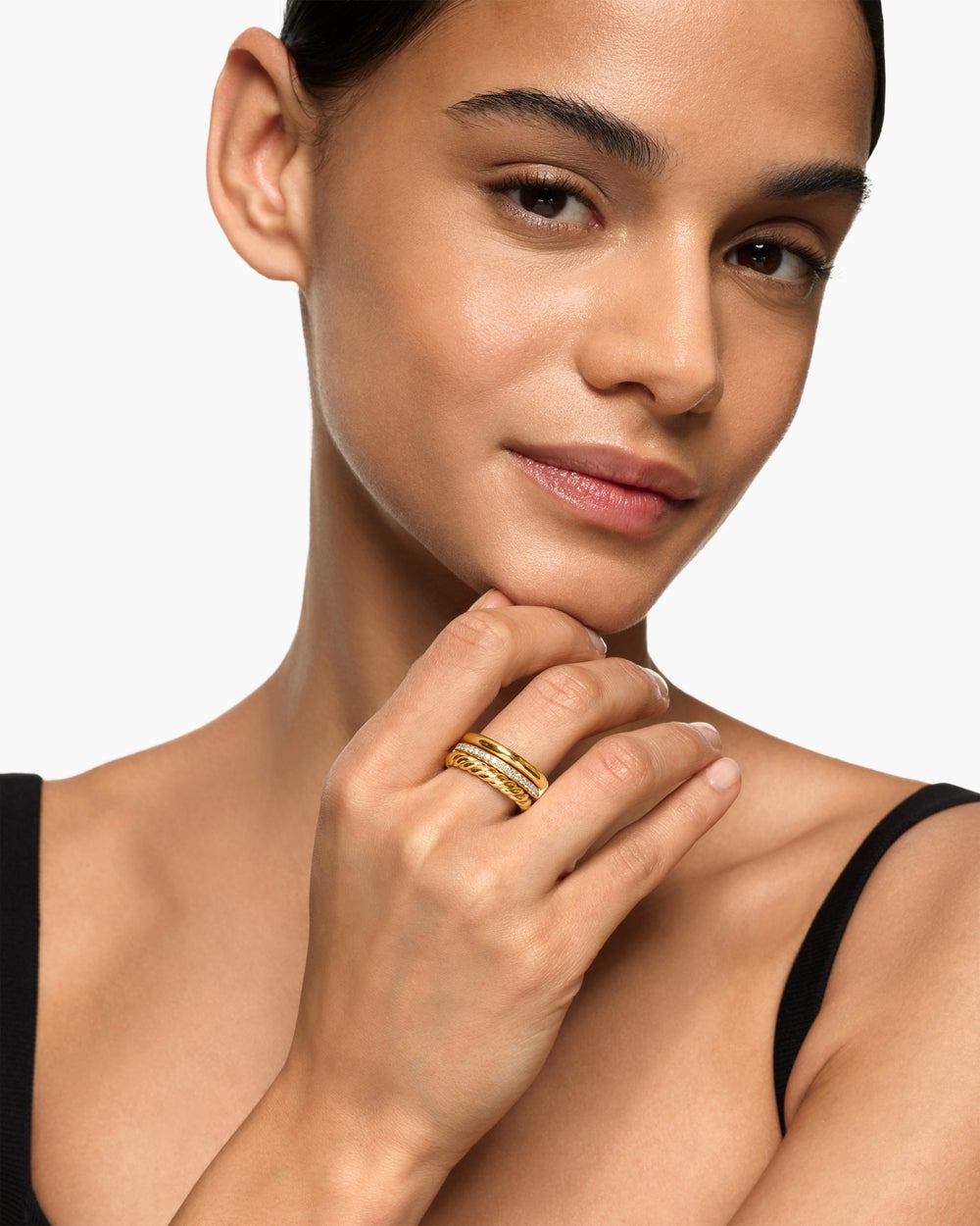 Womens DY Mercer Three Row Ring in 18ct Yellow Gold with Diamonds, 8.9mm