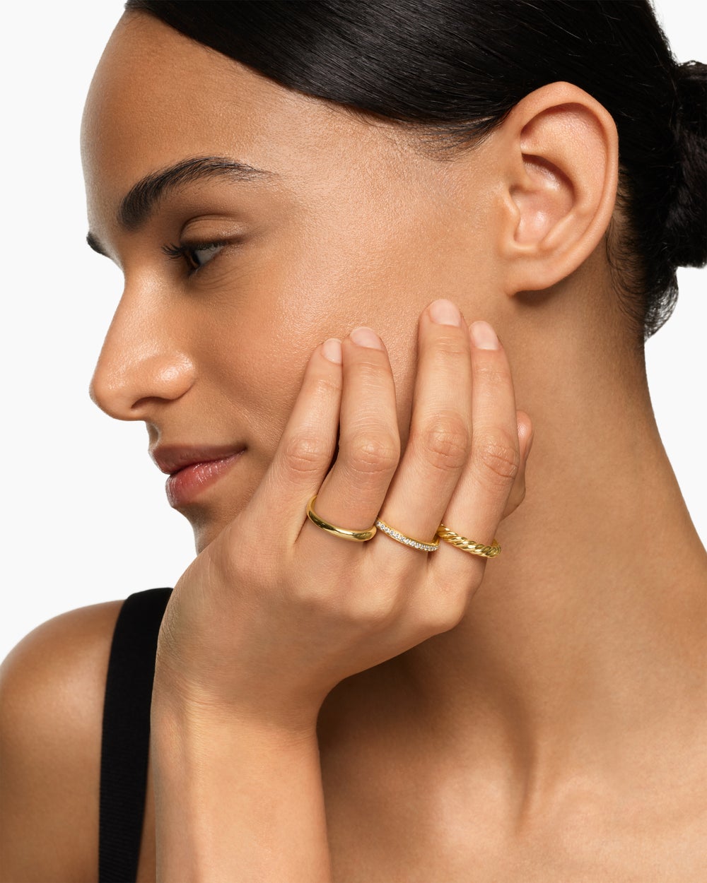 Womens DY Mercer Three Row Ring in 18ct Yellow Gold with Diamonds, 8.9mm