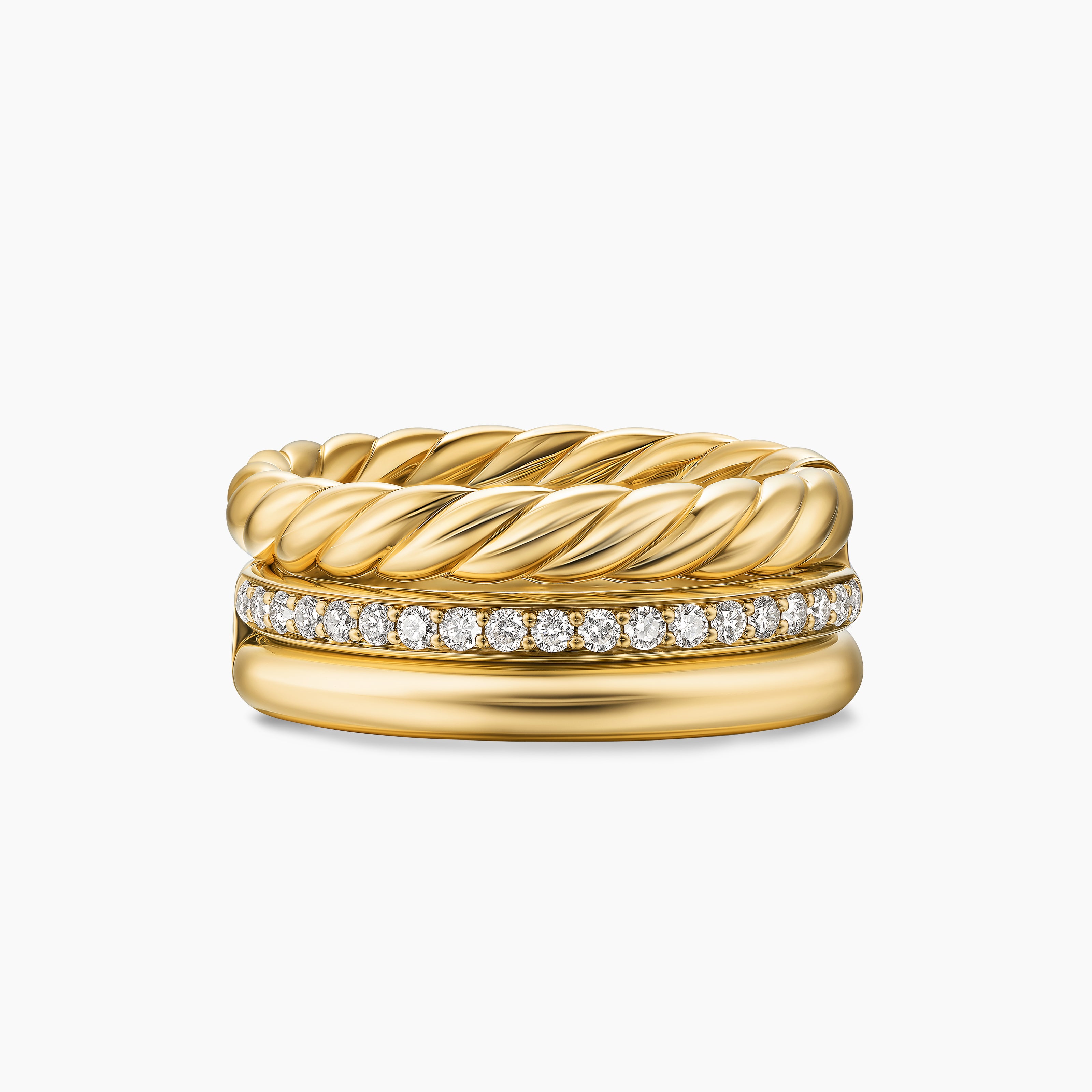 Womens DY Mercer Three Row Ring in 18K Yellow Gold with Diamonds, 8.9mm