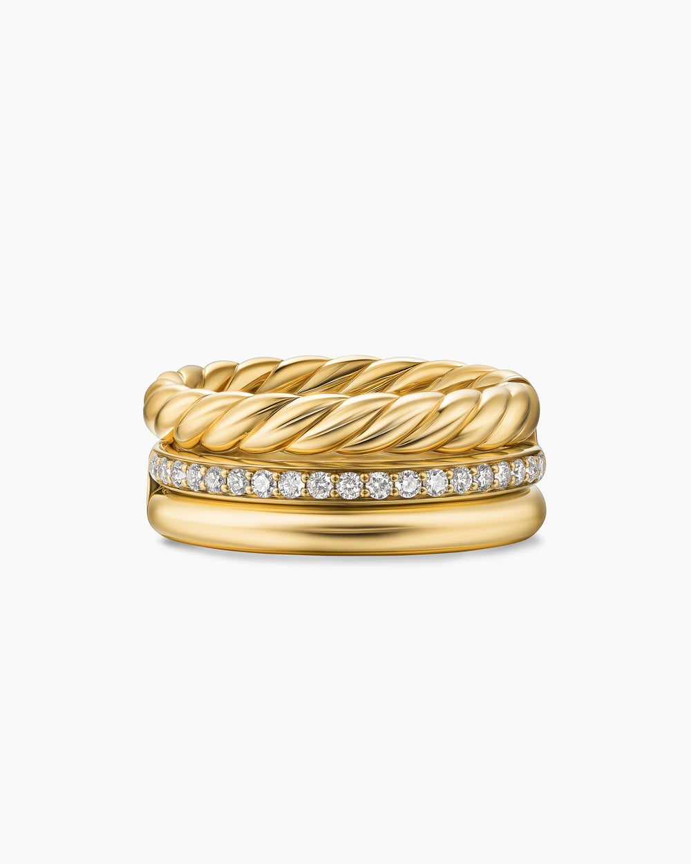 Womens DY Mercer Three Row Ring in 18ct Yellow Gold with Diamonds, 8.9mm