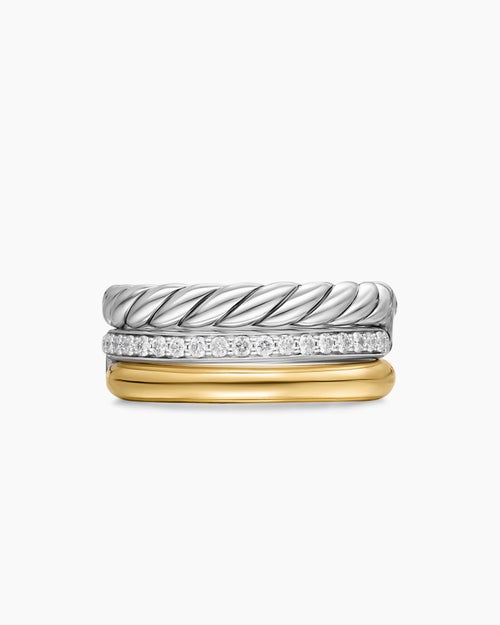 Womens DY Mercer® Three Row Ring in Sterling Silver with 18K Yellow Gold and Diamonds, 8.9mm