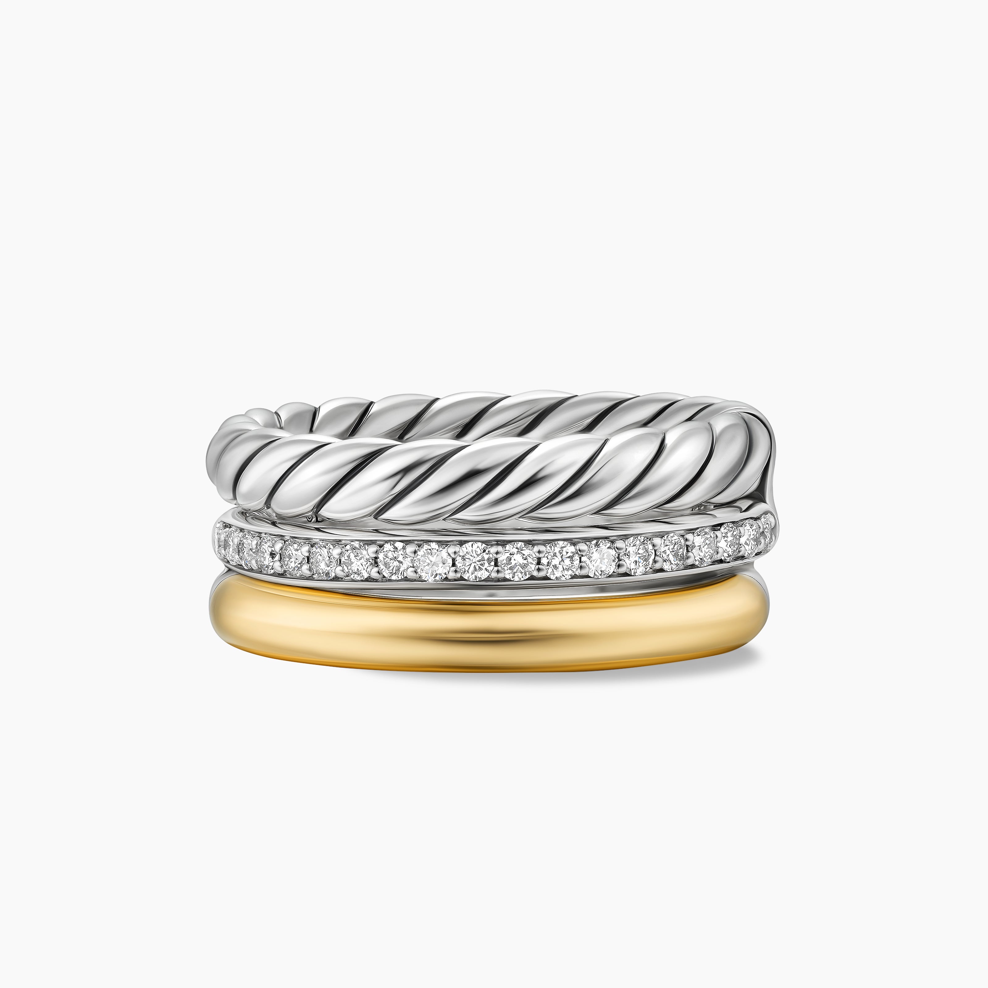 Womens DY Mercer Three Row Ring in Sterling Silver with 18K Yellow Gold and Diamonds, 8.9mm