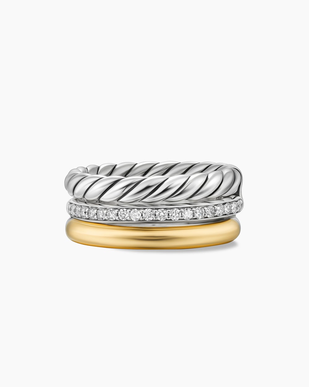 Womens DY Mercer® Three Row Ring in Sterling Silver with 18ct Yellow Gold and Diamonds, 8.9mm