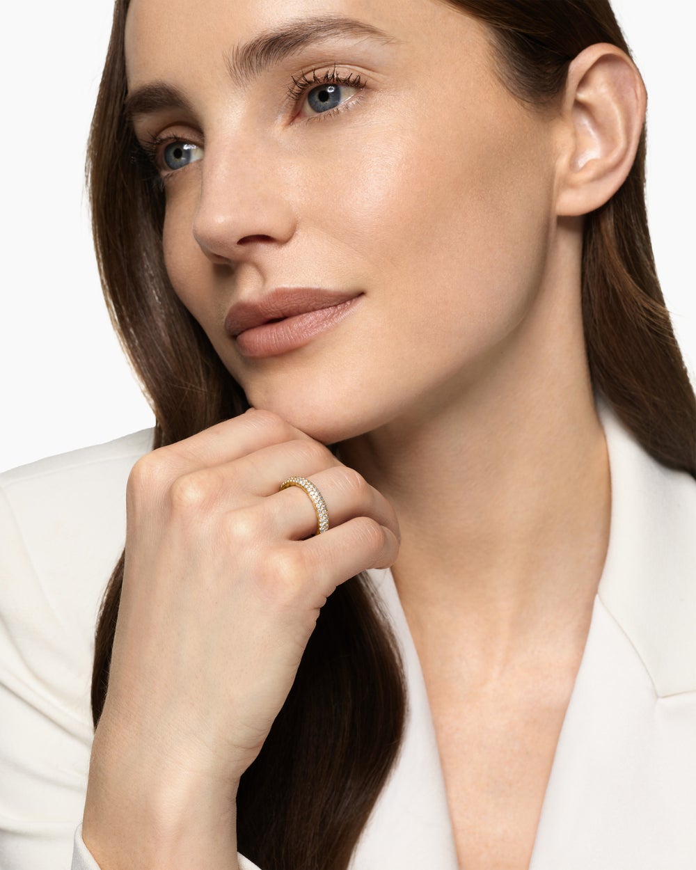 Womens DY Mercer Pavé Band Ring in 18K Yellow Gold, 3.7mm