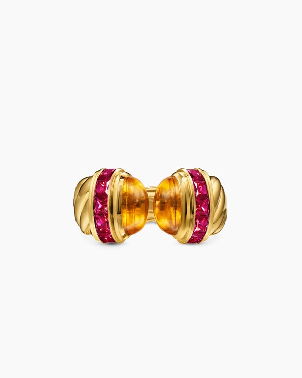 Sculpted Cable Open Cocktail Ring in 18K Yellow Gold with Madeira Citrine and Rubellites, 12.4mm