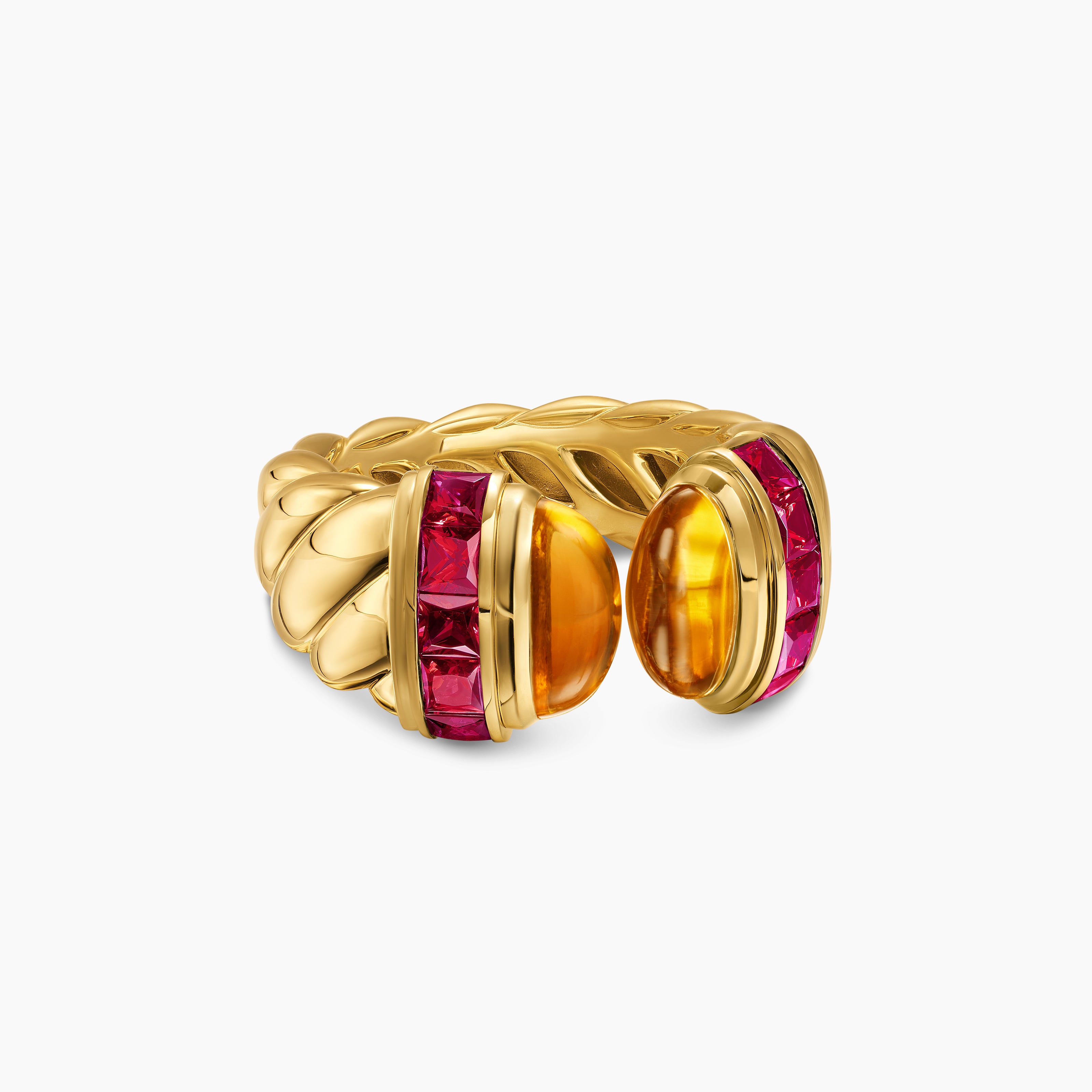 Womens Sculpted Cable Open Cocktail Ring in 18K Yellow Gold, 12.4mm