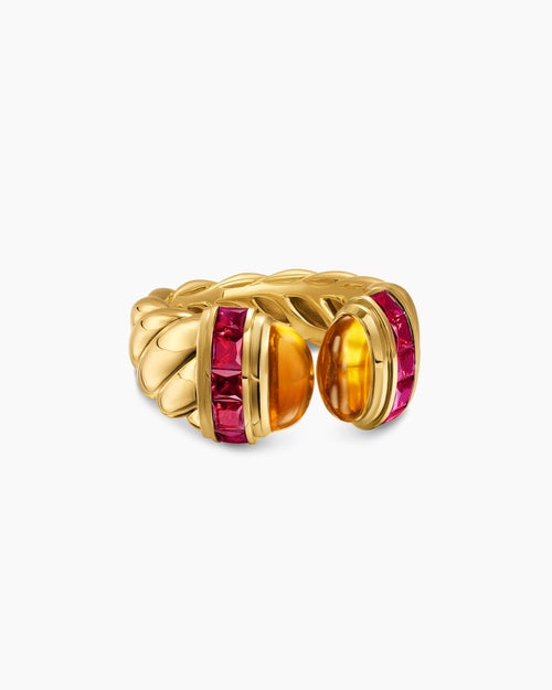 Womens Sculpted Cable Open Cocktail Ring in 18K Yellow Gold, 12.4mm