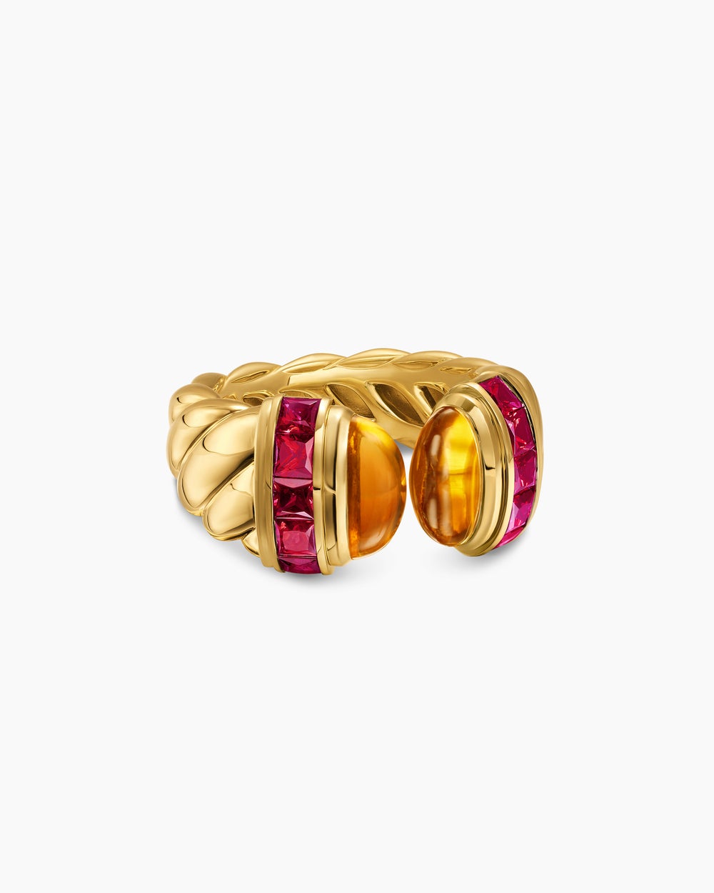 Womens Sculpted Cable Open Cocktail Ring in 18K Yellow Gold, 12.4mm