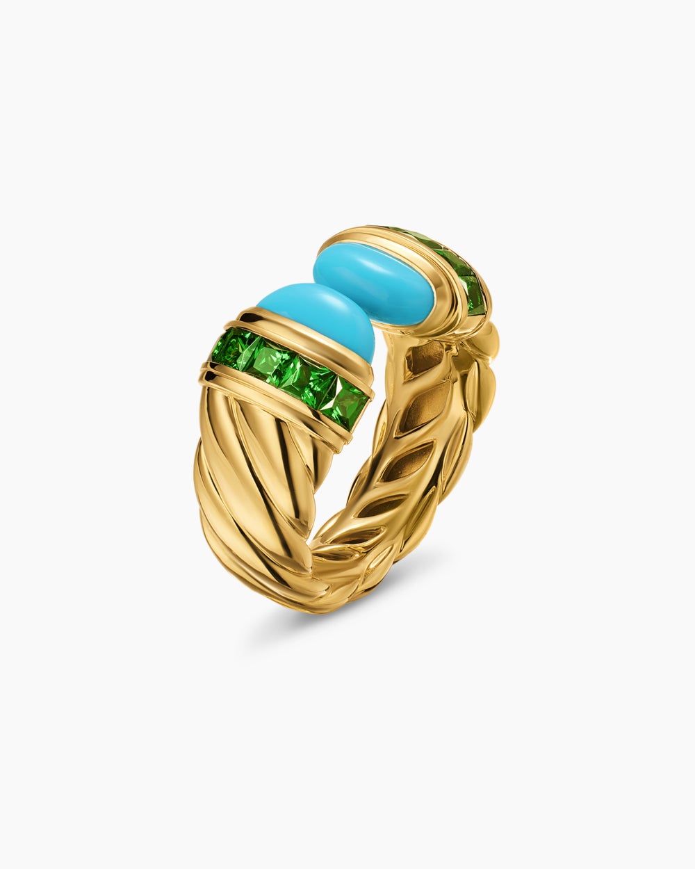 Womens Sculpted Cable Open Cocktail Ring in 18K Yellow Gold, 12.4mm