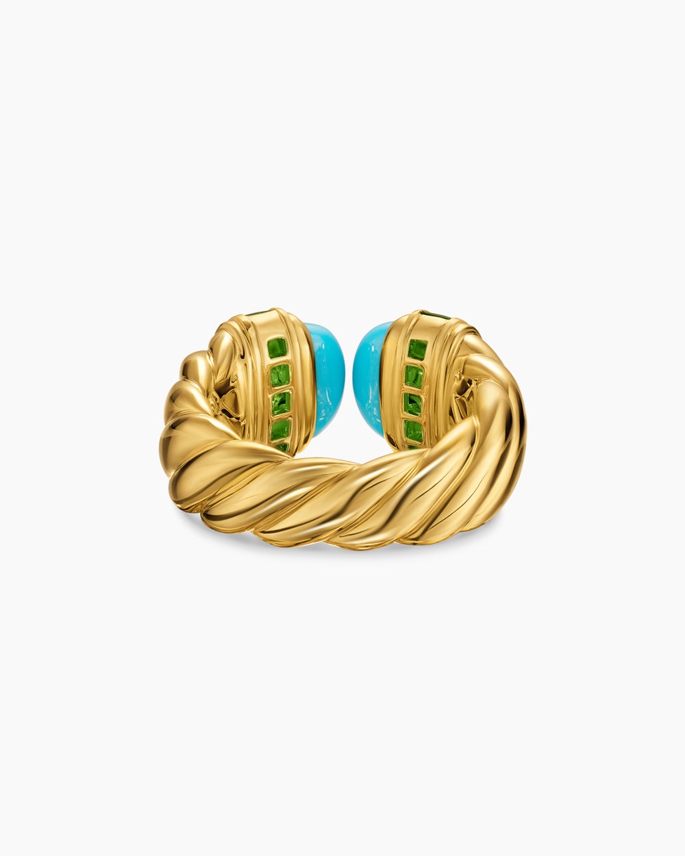 Womens Sculpted Cable Open Cocktail Ring in 18K Yellow Gold, 12.4mm