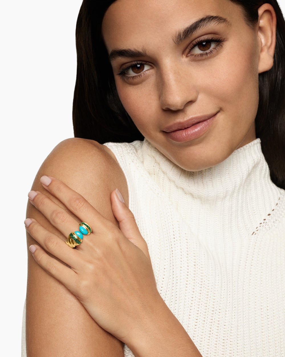 Womens Sculpted Cable Open Cocktail Ring in 18K Yellow Gold, 12.4mm