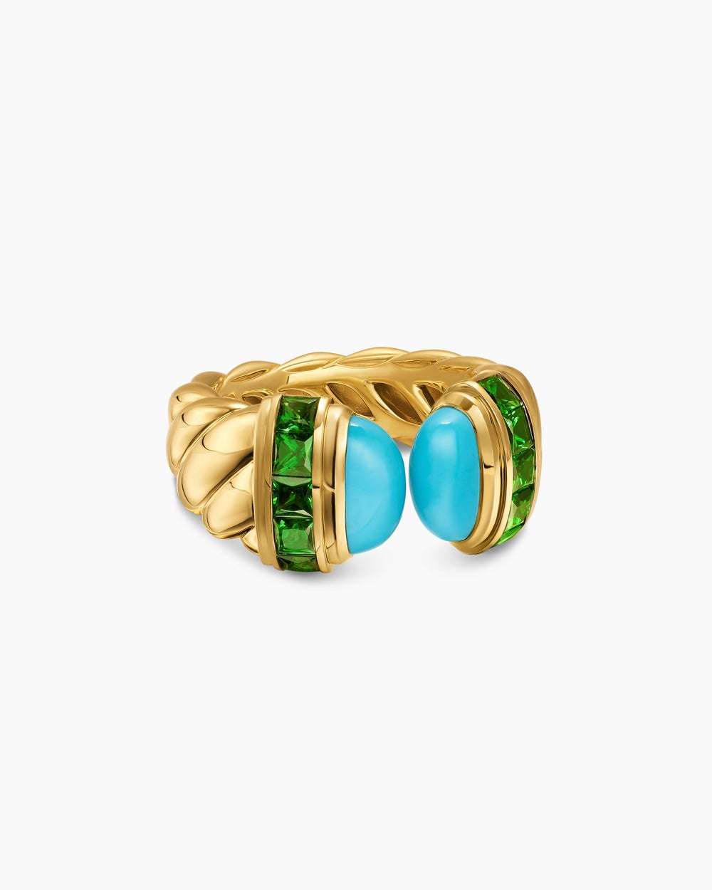 Womens Sculpted Cable Open Cocktail Ring in 18K Yellow Gold, 12.4mm