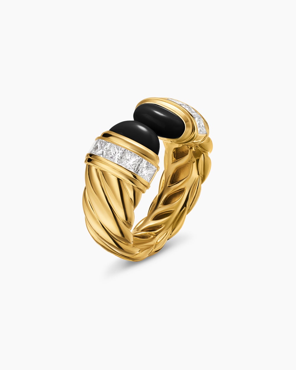 Womens Sculpted Cable Open Cocktail Ring in 18K Yellow Gold with Diamonds, 12.4mm