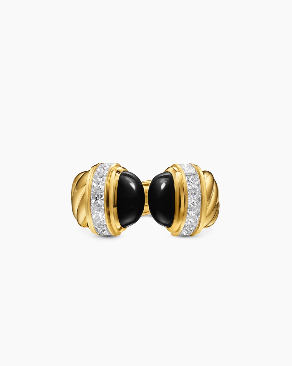 Womens Sculpted Cable Open Cocktail Ring in 18K Yellow Gold with Diamonds, 12.4mm