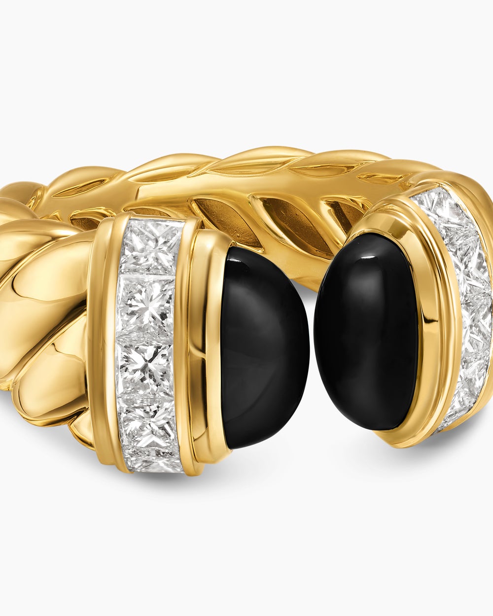 Womens Sculpted Cable Open Cocktail Ring in 18K Yellow Gold with Diamonds, 12.4mm