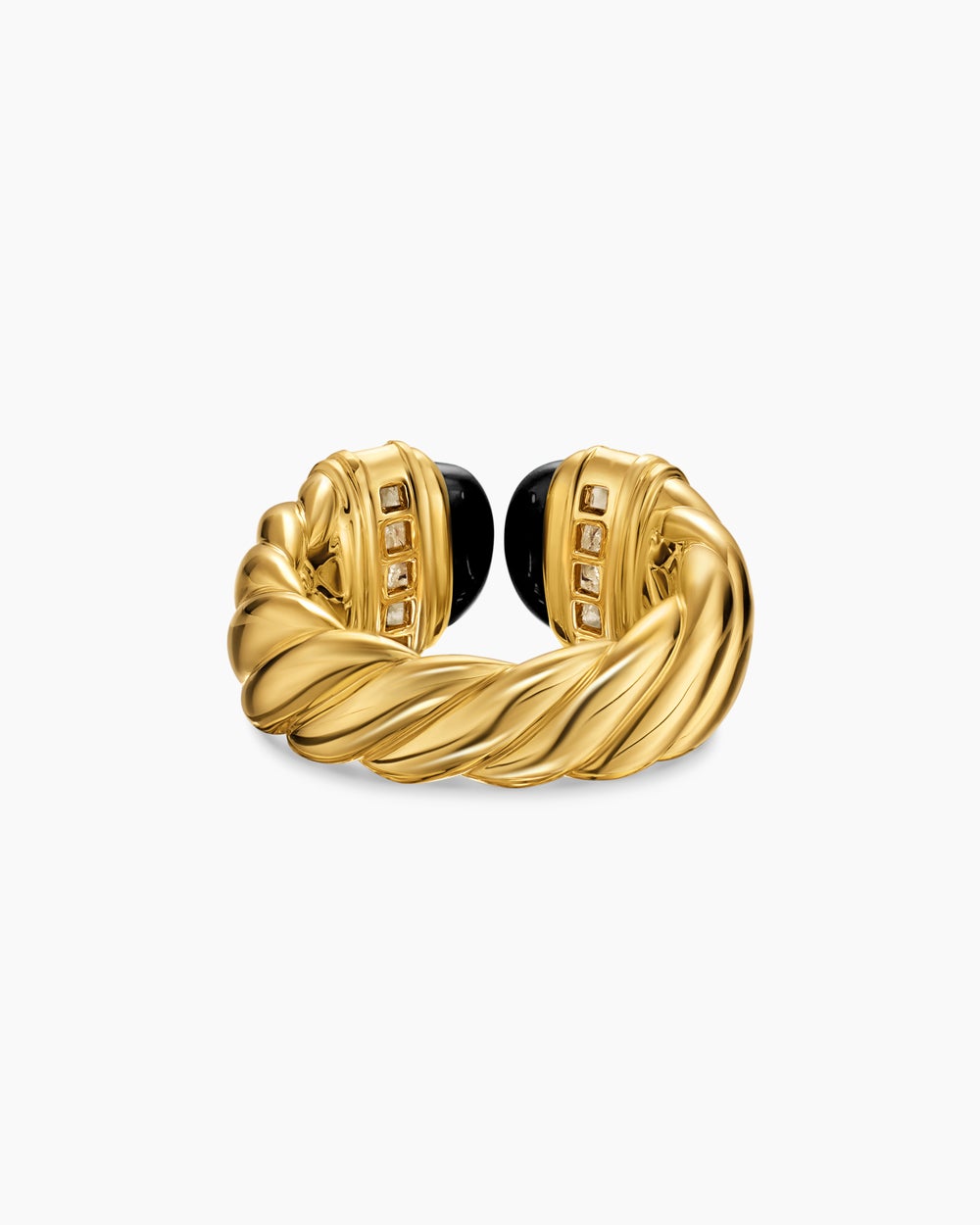 Womens Sculpted Cable Open Cocktail Ring in 18K Yellow Gold with Diamonds, 12.4mm