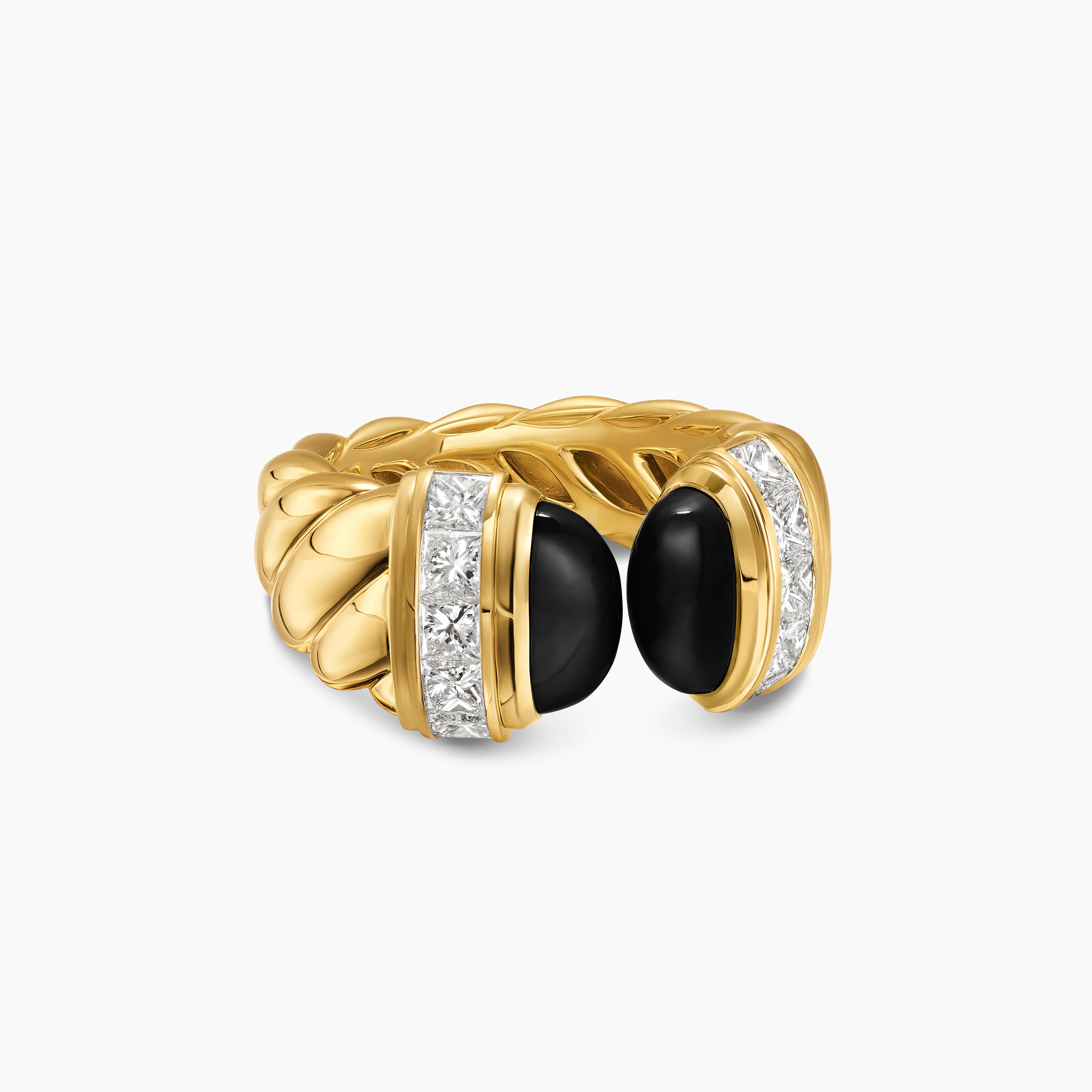 Womens Sculpted Cable Open Cocktail Ring in 18K Yellow Gold with Diamonds, 12.4mm