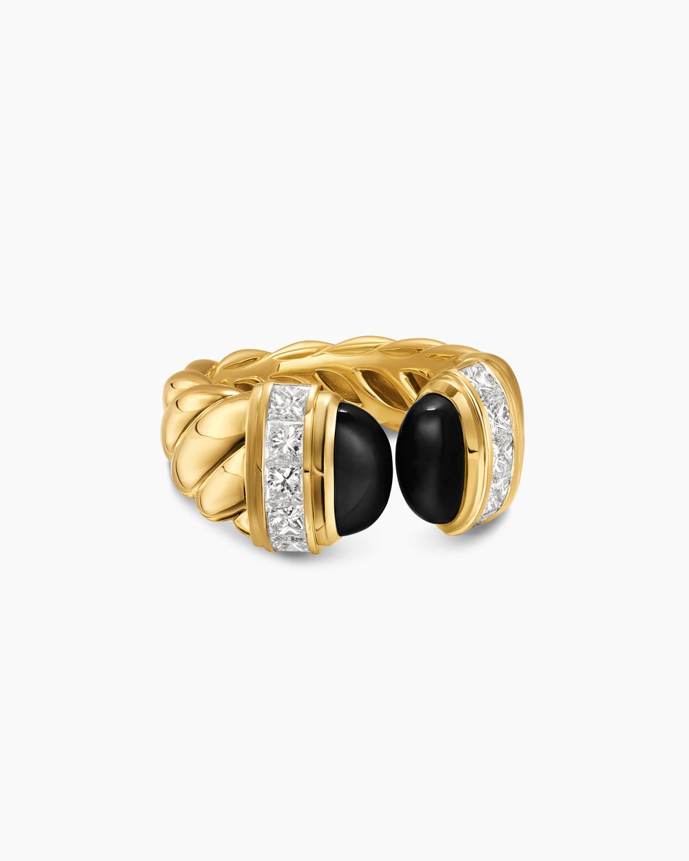Womens Sculpted Cable Open Cocktail Ring in 18K Yellow Gold with Diamonds, 12.4mm